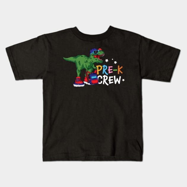 Funny T-Rex Back To School Pre-K Crew Pre Kindergarten Gift Kids T-Shirt by BadDesignCo